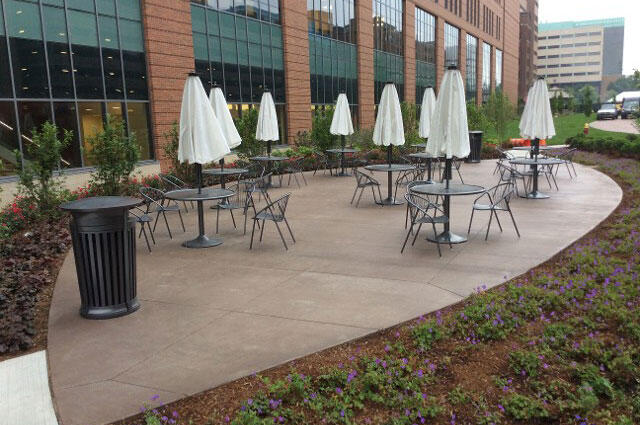 chairs and tables on concrete