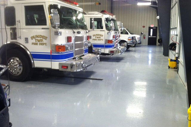 shiny floor at fire truck parking
